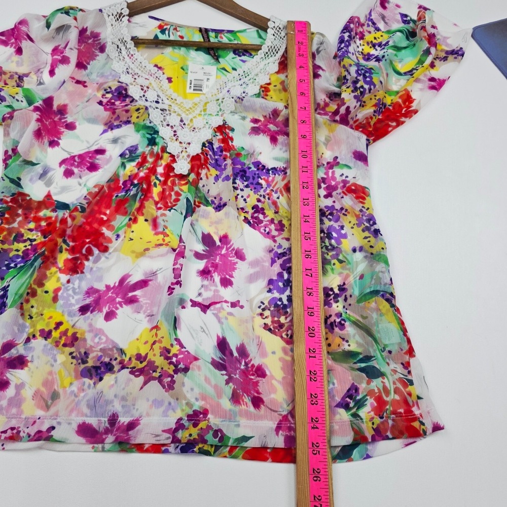 Mushka Sienna Rose Floral Crochet Tunic Sheer V-Neck Blouse M Petite Boho Artsy - Picture 13 of 15